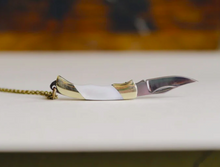 Load image into Gallery viewer, Harlow Knife Necklace in White Mother of Pearl on a Brass Rolo Chain
