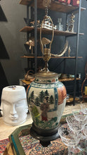 Load image into Gallery viewer, hand painted lamp with mahagony base
