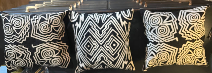 Handmade Pillow Cover from Kashmir, India, Black and White Tribal
