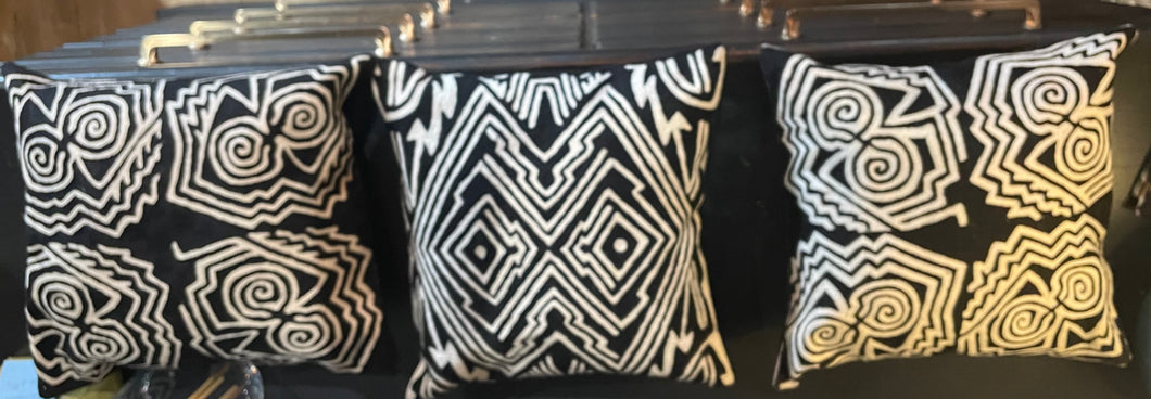 Handmade Pillow Cover from Kashmir, India, Black and White Tribal