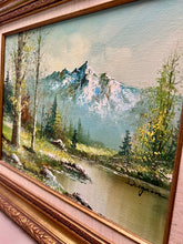 Load image into Gallery viewer, Vintage Hand Painted Mountain Landscape in Gilded Frame
