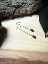 Load image into Gallery viewer, smokey quartz at the end of approx 2&#39; chain earrings
