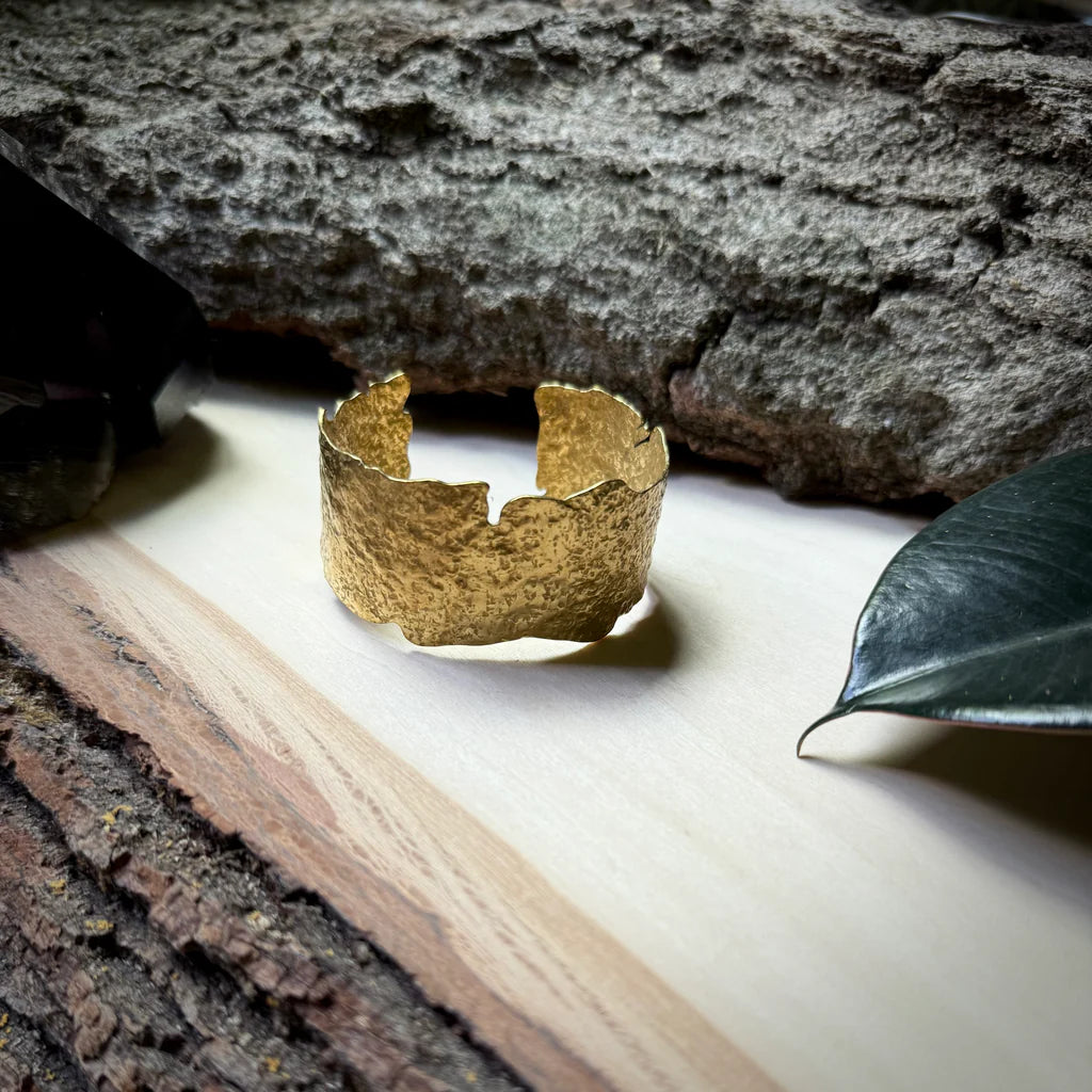 Hammered raw brass adjustable cuff bracelet