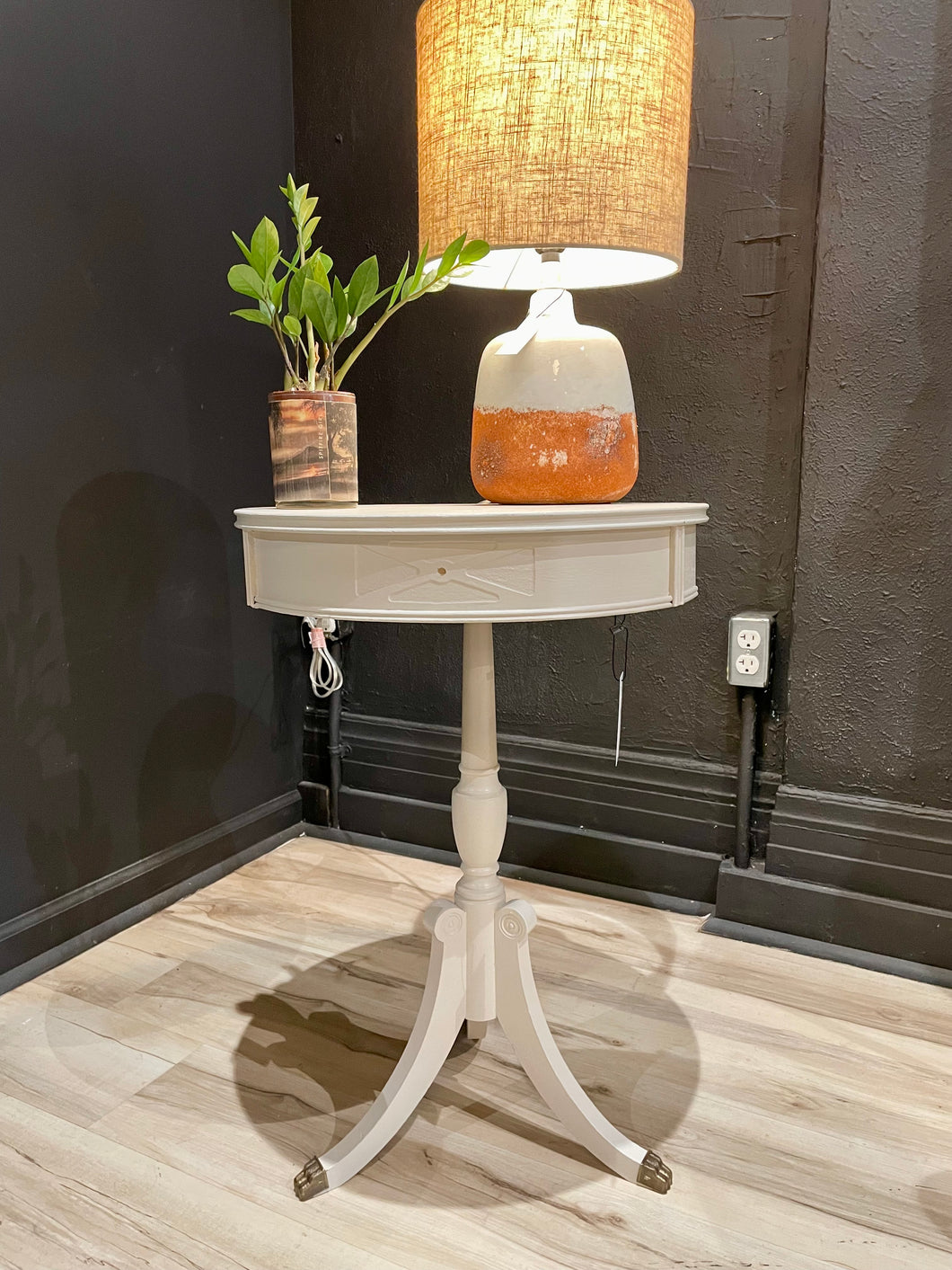 Vintage Drum Table with Brass Claw Feet
