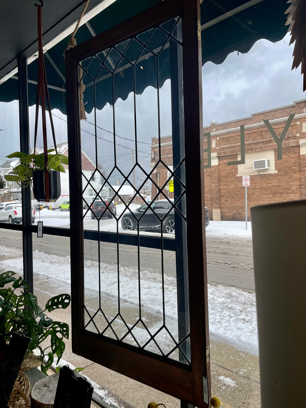 Antique Diamond Pattern Leaded Glass Window