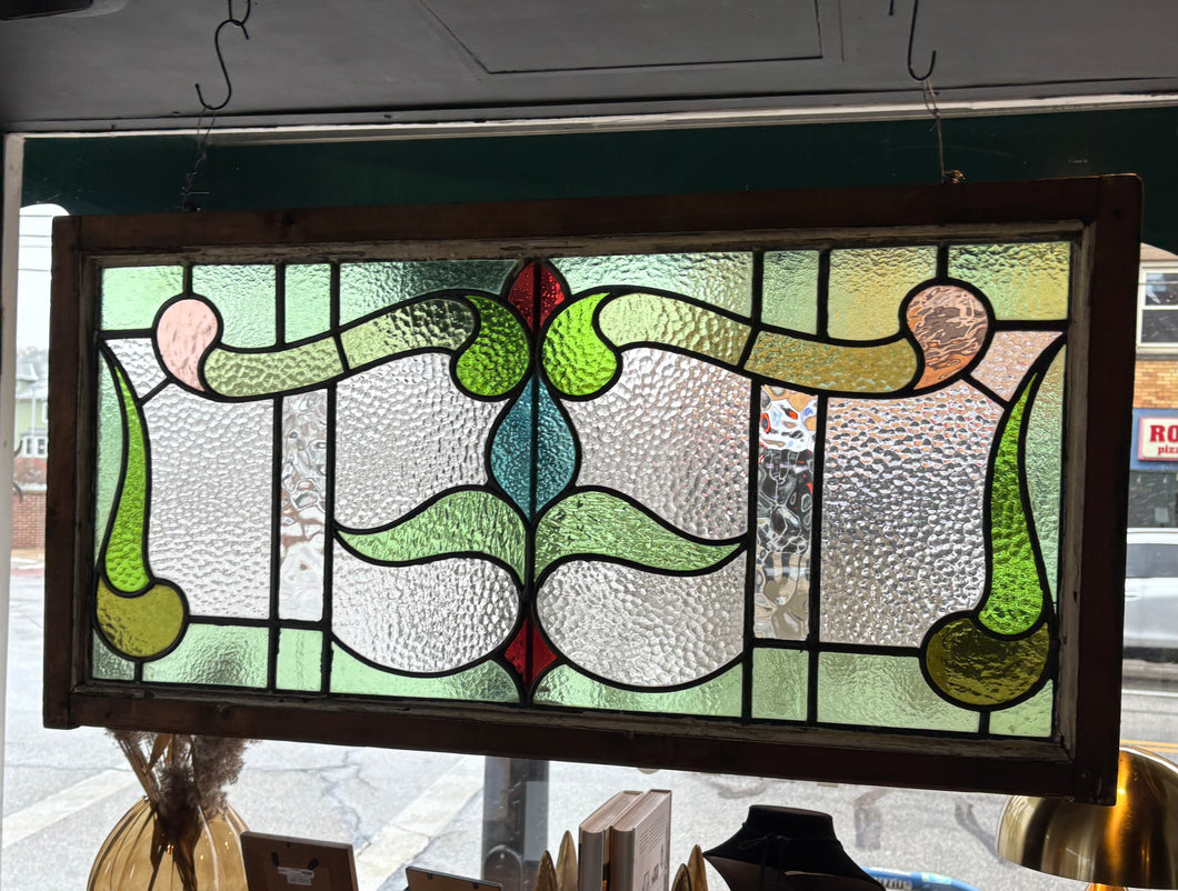Antique Stained Glass and Leaded Glass Window Panel