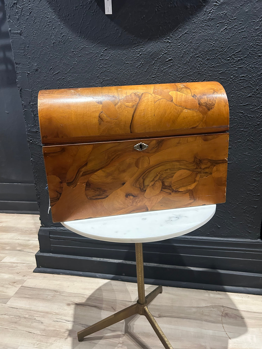 vintage burlwood storach trunk with lock and key