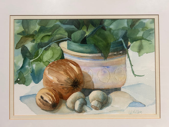 hand painted Patt Mclain water color painting of plants and vegetables