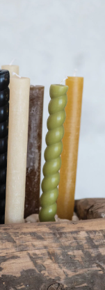 Olive Twisted Taper Candles - Set of 2