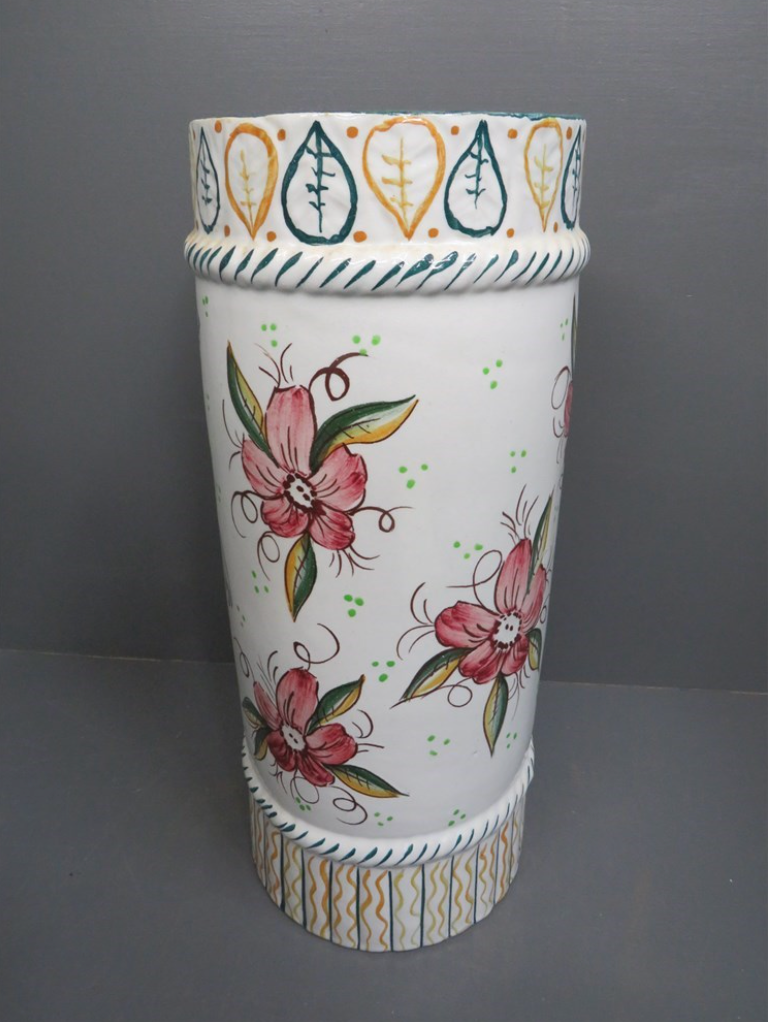 Hand-Painted Large Pottery Vase or Umbrella Stand
