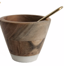 Load image into Gallery viewer, Marble &amp; Mango Wood Pinch Pots with Brass Spoons
