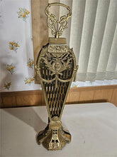 Load image into Gallery viewer, Vintage Mid Century Brass Folding Peacock Tail Fan Fireplace Screen
