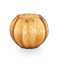 Load image into Gallery viewer, Round amber glass candle holder on a white background
