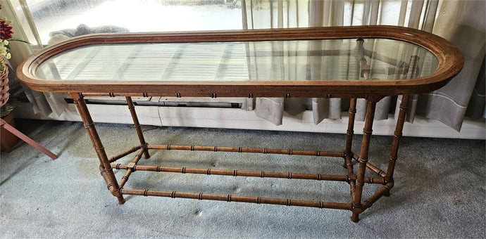 Vintage Faux Bamboo Console Table with Glass Top