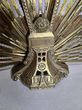 Load image into Gallery viewer, Vintage Mid Century Brass Folding Peacock Tail Fan Fireplace Screen
