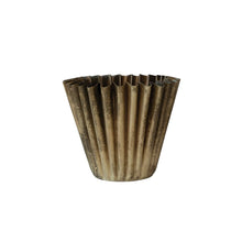 Load image into Gallery viewer, Decorative metal planter with ribbed design on a white background
