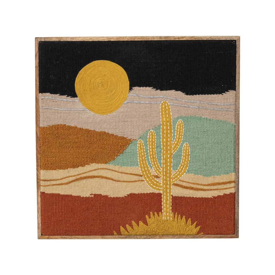 Framed Woven Embroidered Desert Landscape