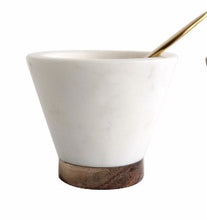Load image into Gallery viewer, Marble &amp; Mango Wood Pinch Pots with Brass Spoons
