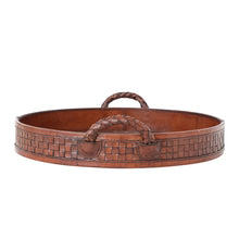 Load image into Gallery viewer, Decorative Woven Leather Tray with Braided Handles
