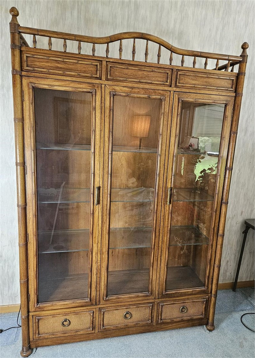 Vintage Thomasville Faux Bamboo Display Cabinet