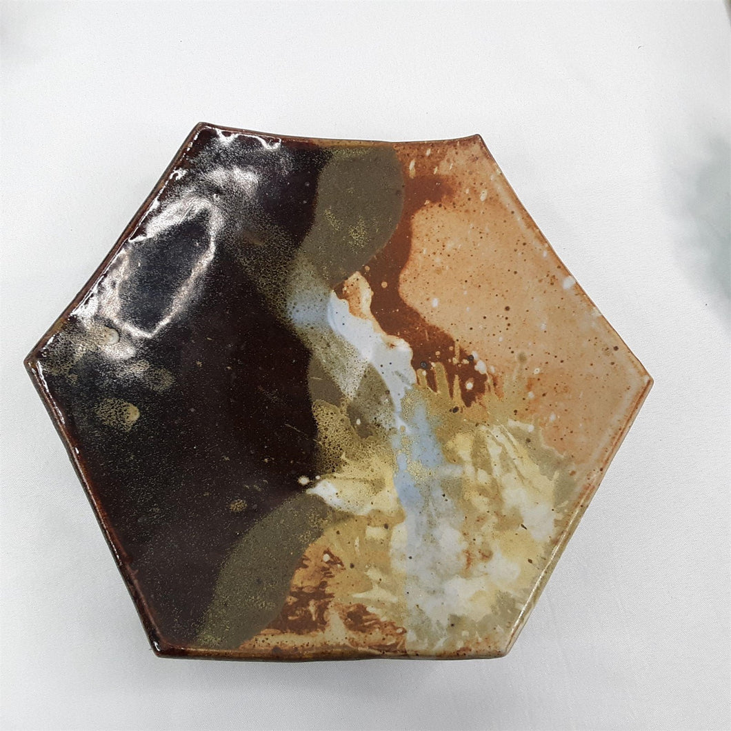 Vintage Hand-thrown Hexagon Pottery Tray