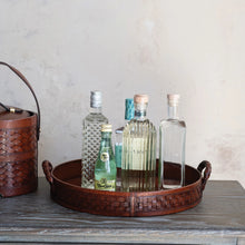 Load image into Gallery viewer, Decorative Woven Leather Tray with Braided Handles
