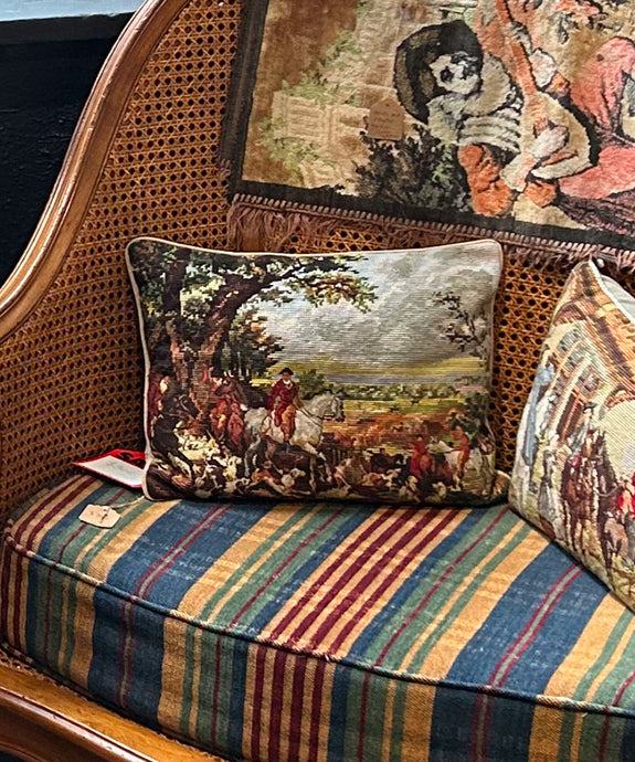 vintage fox hunt needlepoint pillow