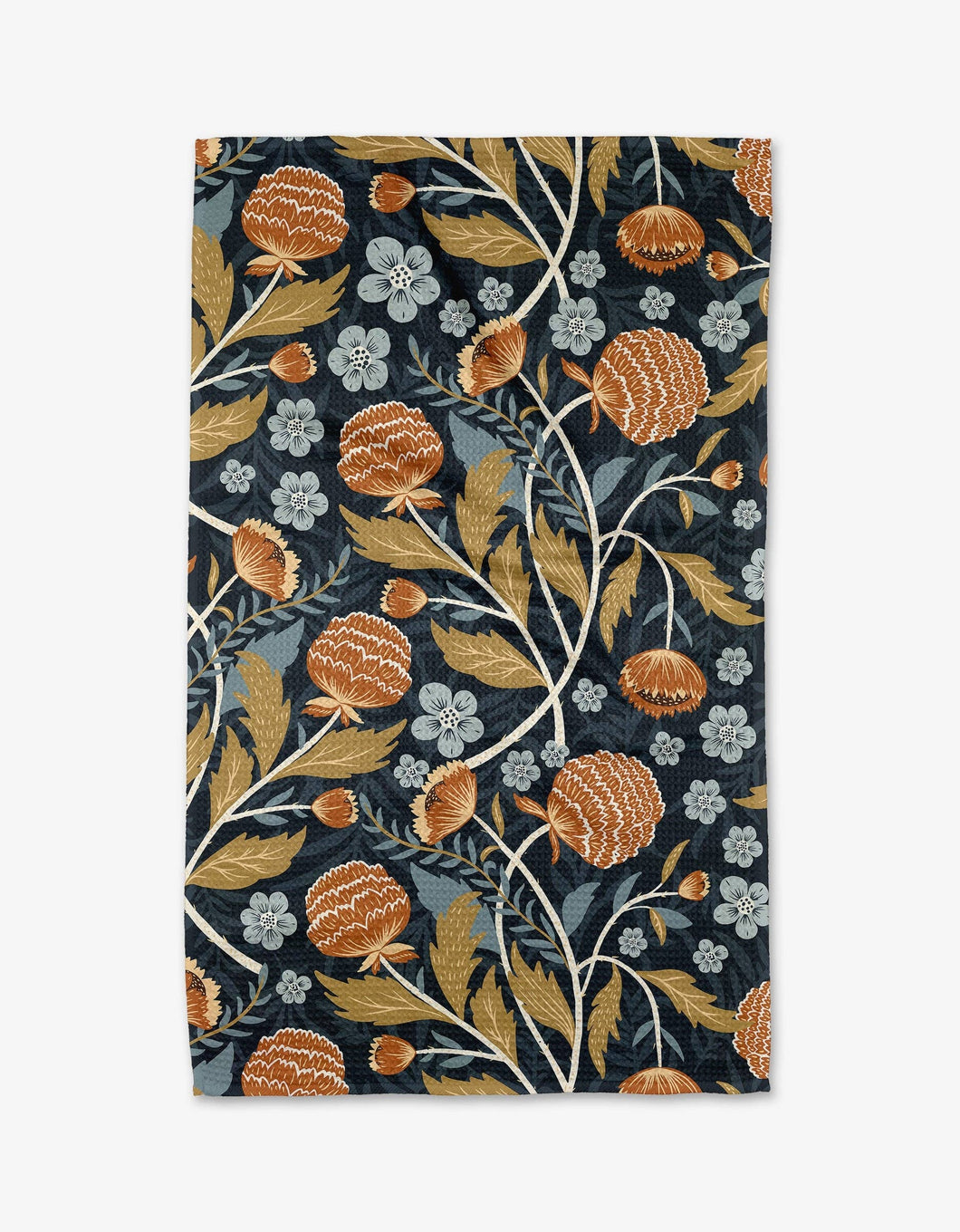 orange, blue and browen floral pattern kitchen tea towel