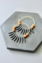 Load image into Gallery viewer, Black and Caramel Brown Hoop Earrings
