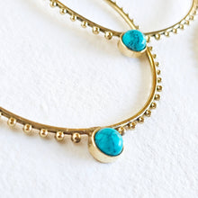 Load image into Gallery viewer, Gold hoop earrings with turquoise stones 
