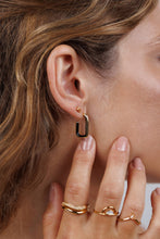 Load image into Gallery viewer, Black Enamel Large Rectangle Gold Hoop Earrings
