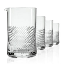 Load image into Gallery viewer, Set of clear mixing glasses with decorative etching on a white background
