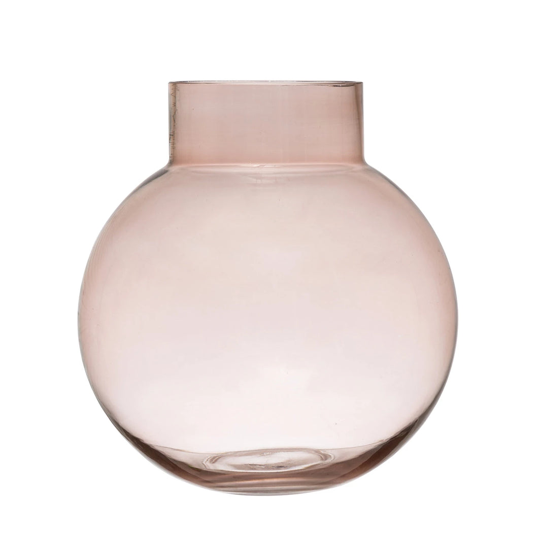 round rose colored glass vase