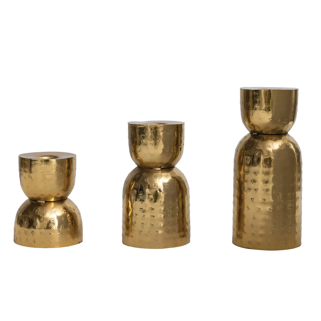 Hammered Metal Taper Holders - Set of 3