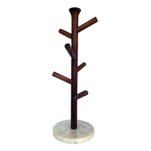 Load image into Gallery viewer, Wooden mug rack with marble base on a white background
