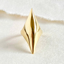 Load image into Gallery viewer, Gold geometric ring on a white fabric background
