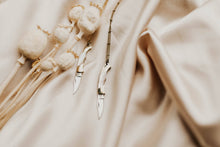 Load image into Gallery viewer, Harlow Knife Necklace in White Mother of Pearl on a Brass Rolo Chain
