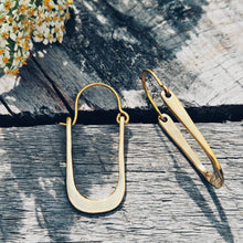 Load image into Gallery viewer, Brass hoop unique handmade oval earrings
