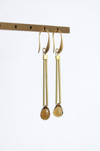 Load image into Gallery viewer,  Earrings with 18k gold-plated brass hooks paired with beer quartz drops
