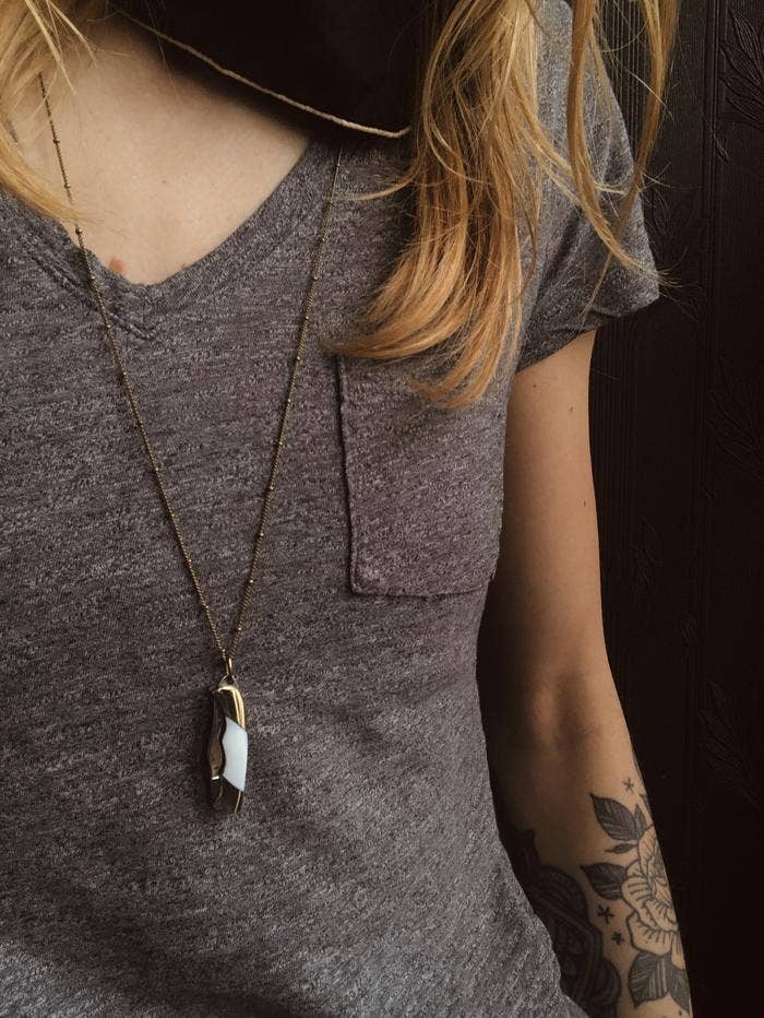 Harlow Knife Necklace in White Mother of Pearl on a Brass Rolo Chain