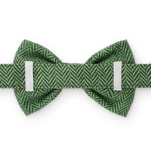 Load image into Gallery viewer, Green Herringbone Flannel Holiday Bow Tie
