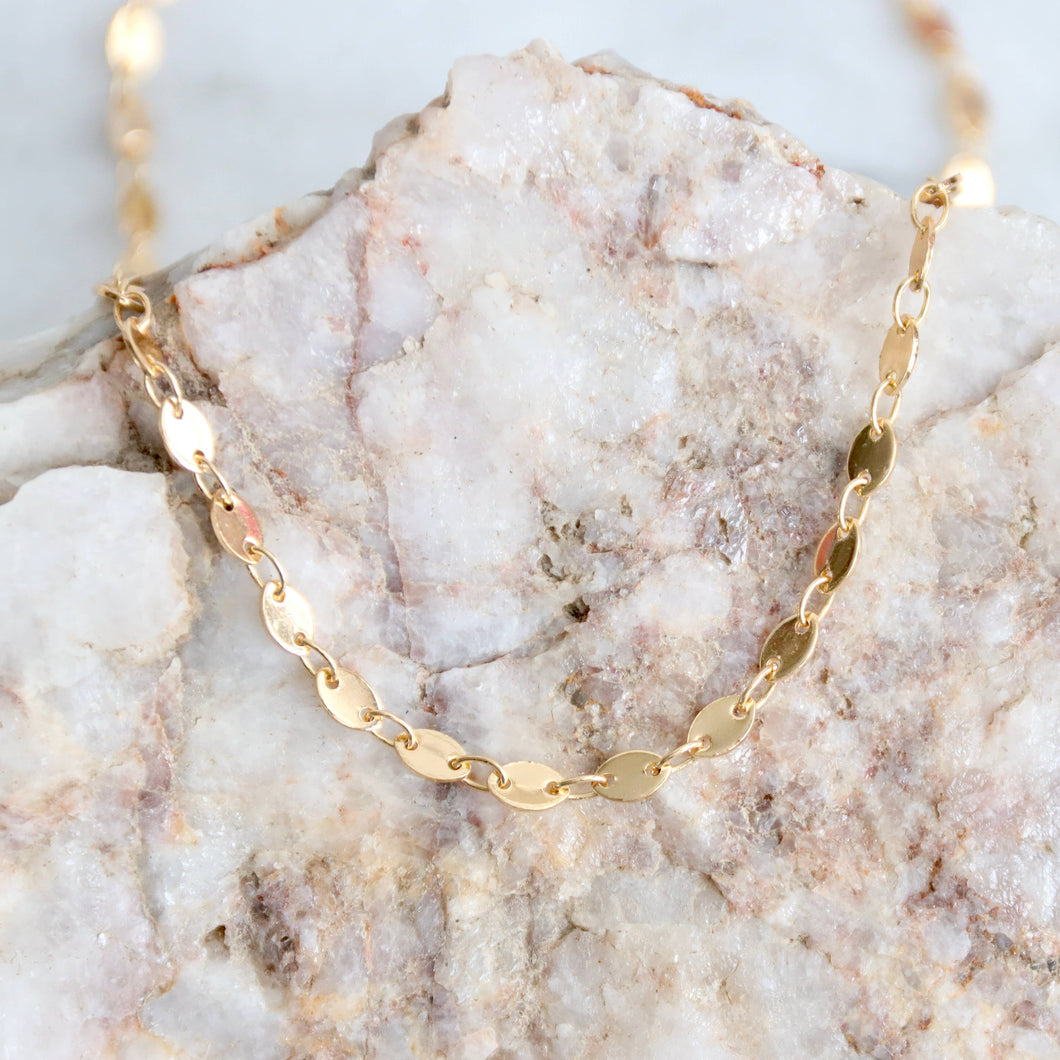 18K plated gold over brass oval choker necklace