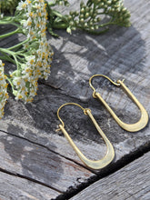 Load image into Gallery viewer, Brass hoop unique handmade oval earrings
