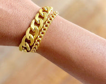 Load image into Gallery viewer, 18k gold plated double strand brass bracelet 

