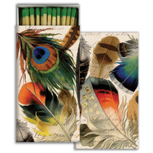 Load image into Gallery viewer, Matches box with colorful feather design on a white background
