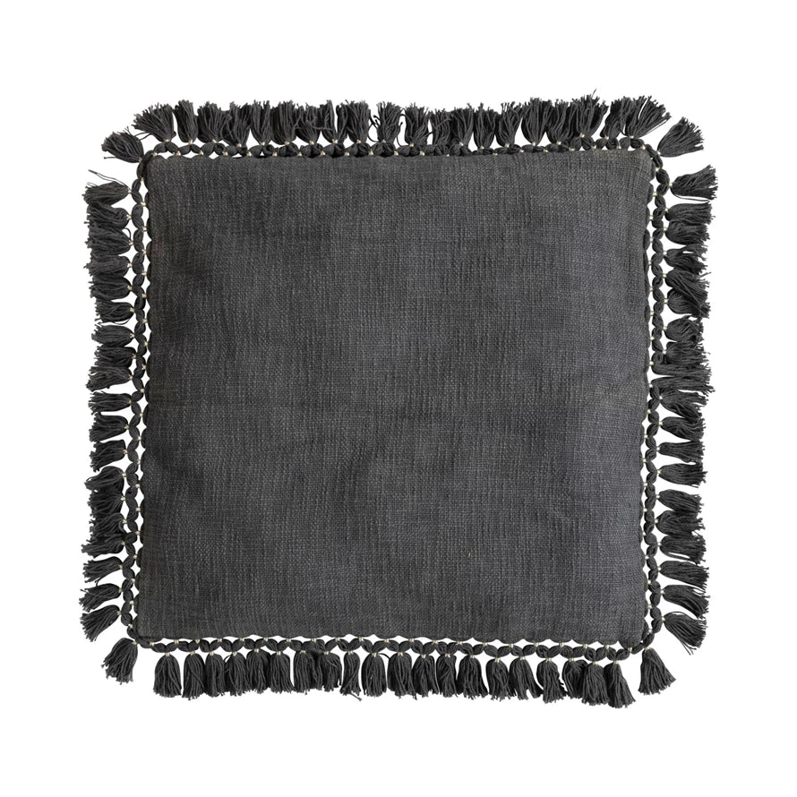 Charcoal Grey Pillow with Tassels
