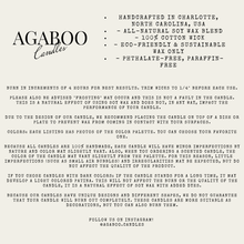 Load image into Gallery viewer, Agaboo Candles product information card with text on a white background
