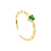 Load image into Gallery viewer, Gold ring with a green gemstone on a white background
