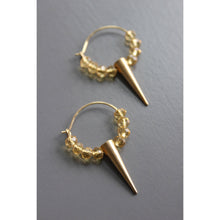 Load image into Gallery viewer, Citrine Glass and Brass Hoop Earrings
