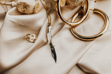 Load image into Gallery viewer, Harlow Knife Necklace in White Mother of Pearl on a Brass Rolo Chain
